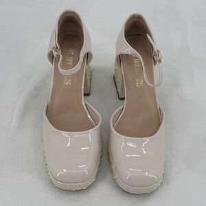 Dream Pairs Nude Patent Heels Rhinestone Platform Studded Block Heel Womans Sz 8